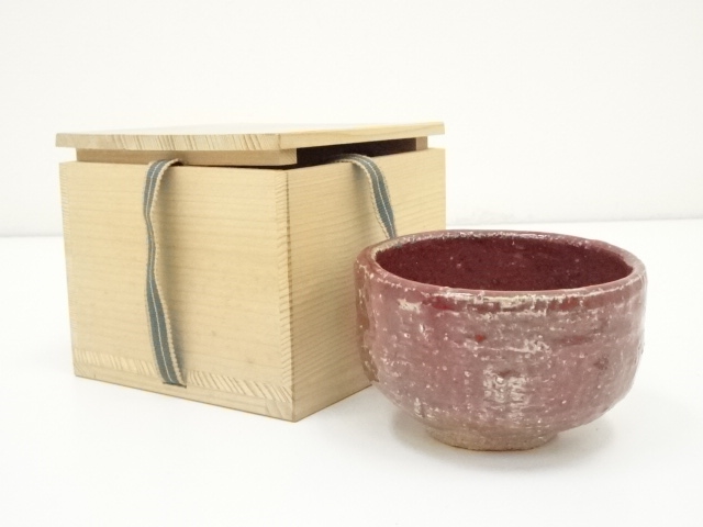 JAPANESE TEA CEREMONY / TEA BOWL CHAWAN / COOPER-RED GLAZE / ARTISAN WORK